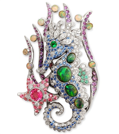 Mathon Paris Diamond, sapphire, opal, emerald and tourmaline brooch