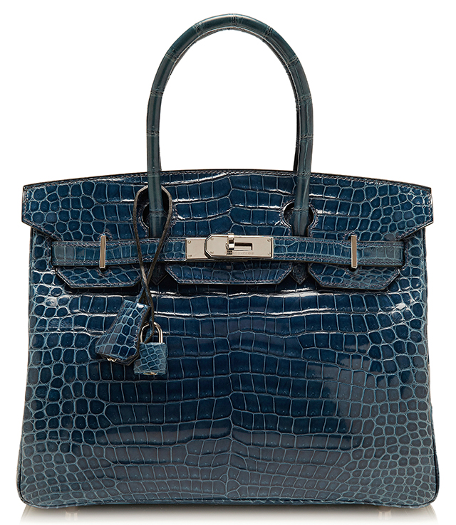 Hermes Shiny Blue Roi Porosus Crocodile Birkin Bag- $64.500