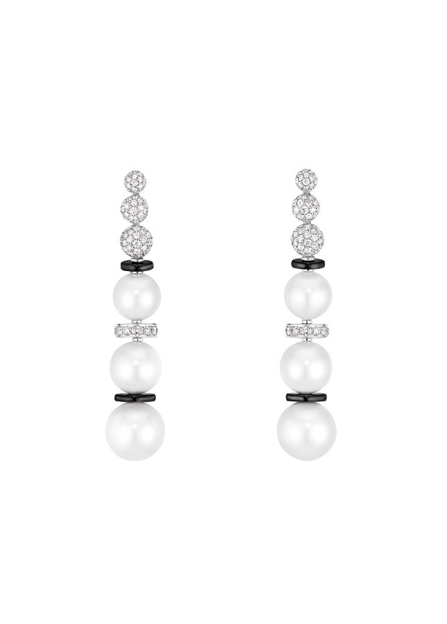 Aubazine earrings with sea pearls, diamonds and onyx, Mademoiselle subcollections