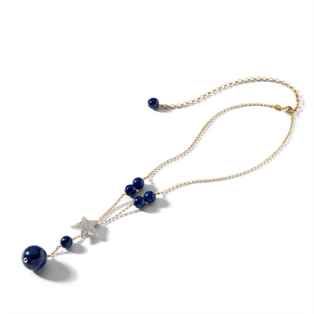 Misis - Nefertiti collection. Gold plated silver necklace with agate stone lapis lazuli and particular silver and white zircon star